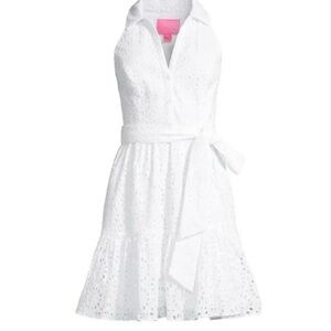 Lilly Pulitzer White Eyelet Halter Trisha Dress